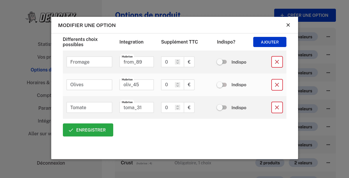 Ajouter un code ref sur une option