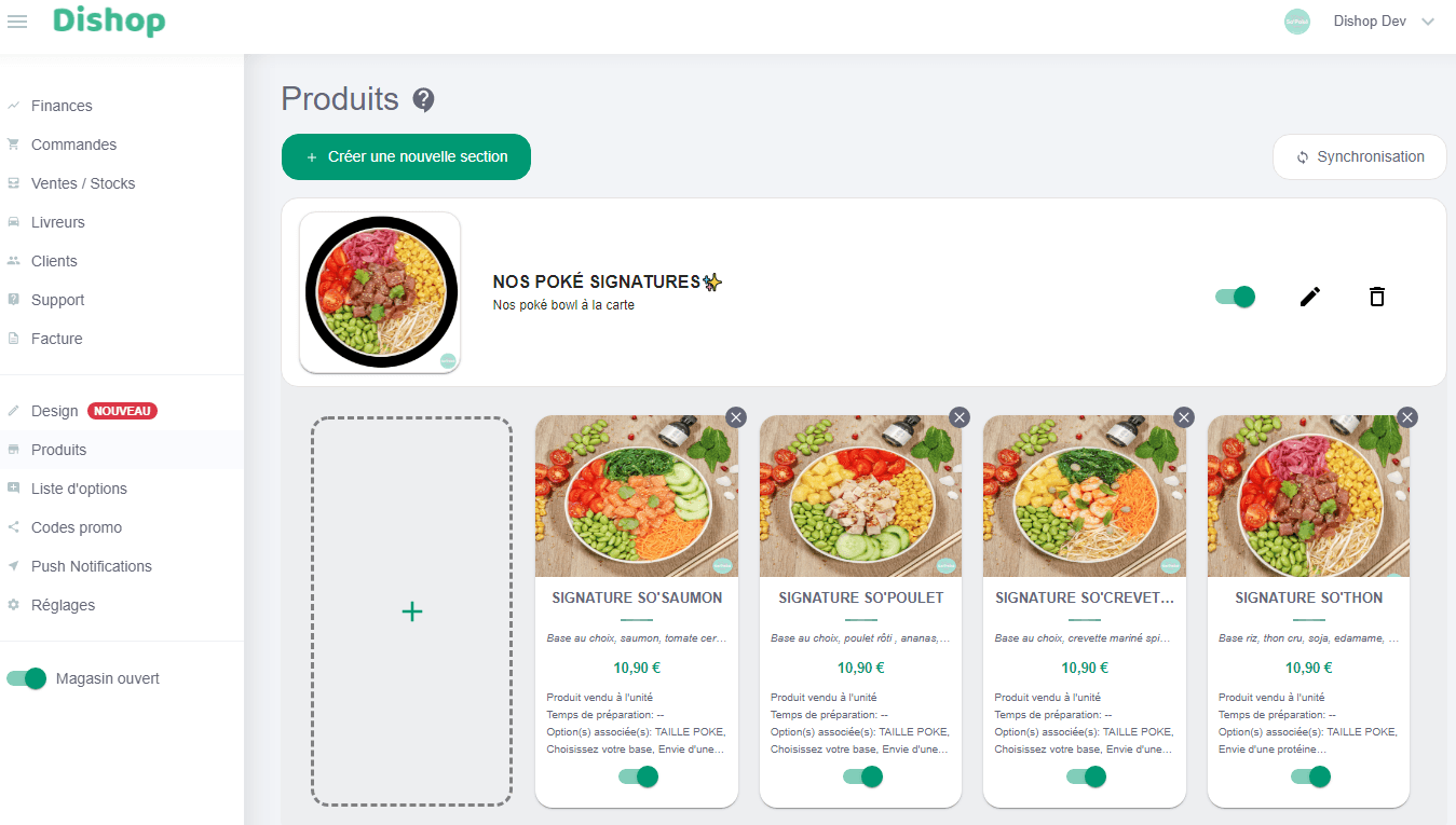Associer les codes ref - Section produits