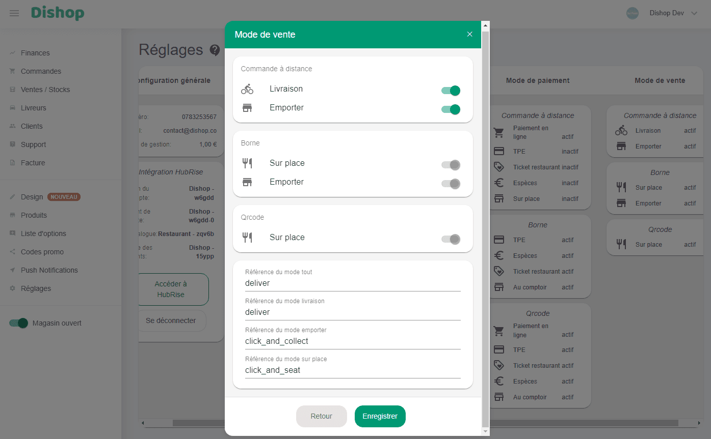 Associer les codes ref - Modes de vente