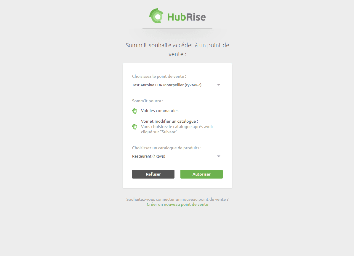 Connexion HubRise - Autoriser connexion