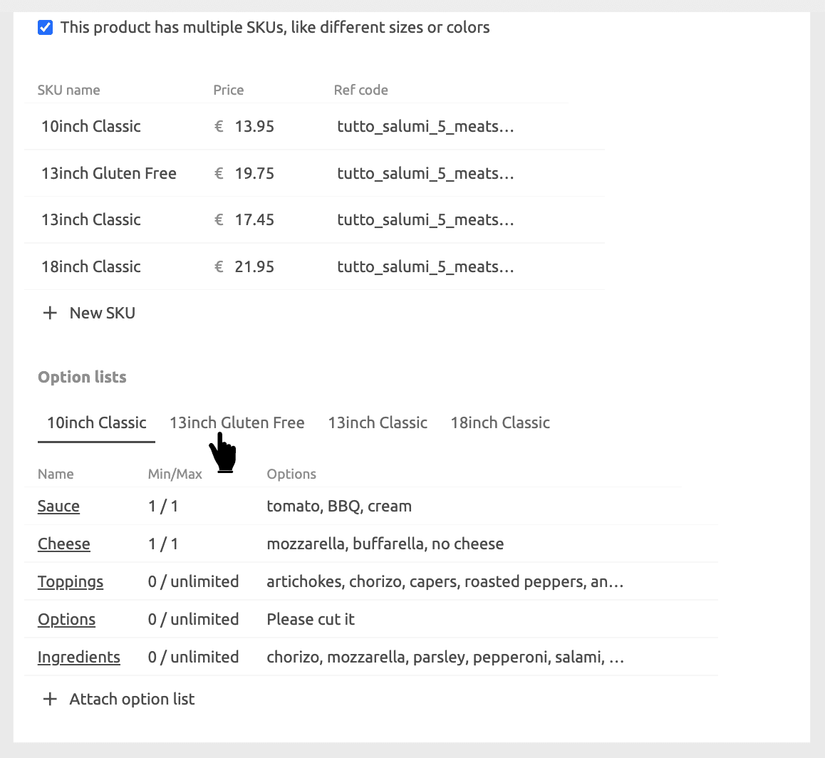 Catalog Manager Add Option List