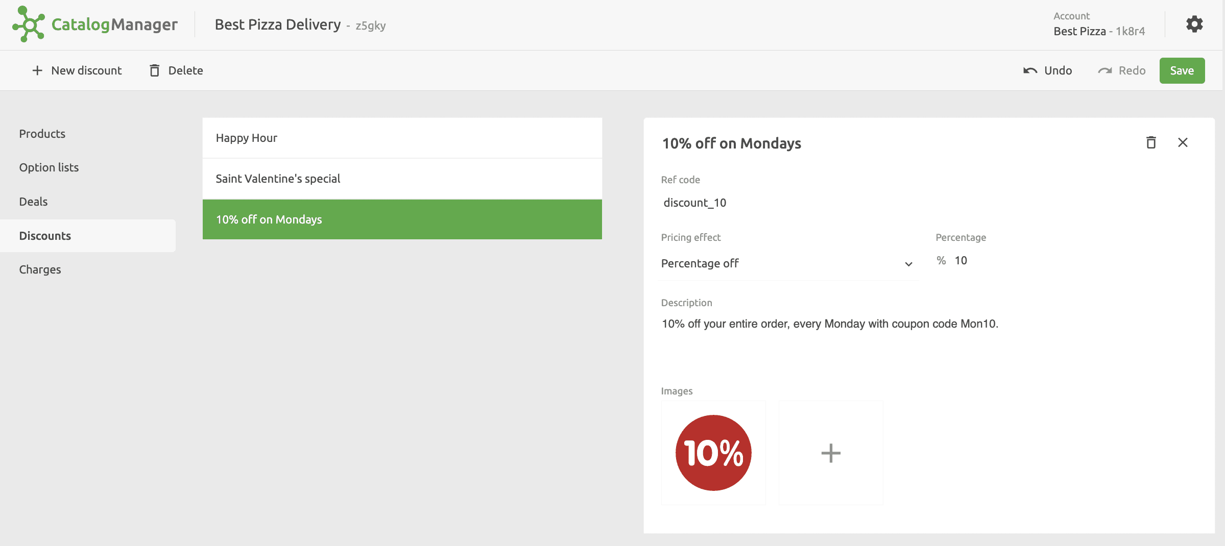 Catalog Manager Discounts list