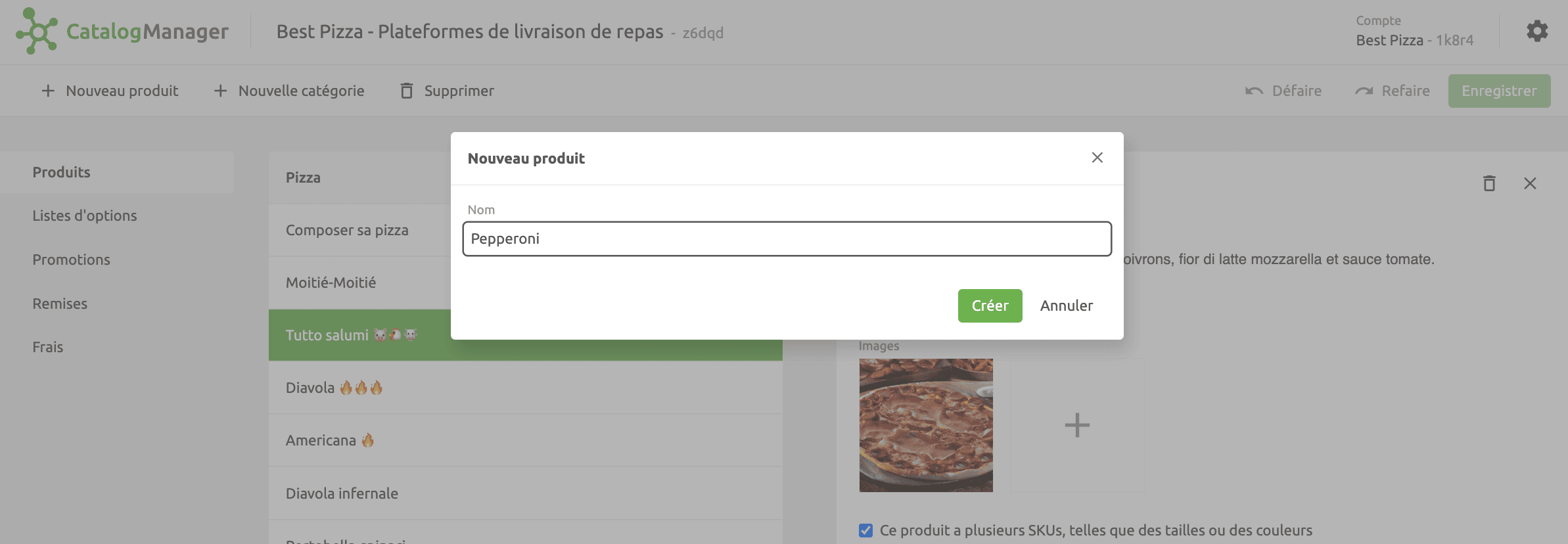 Créer un produit Catalog Manager