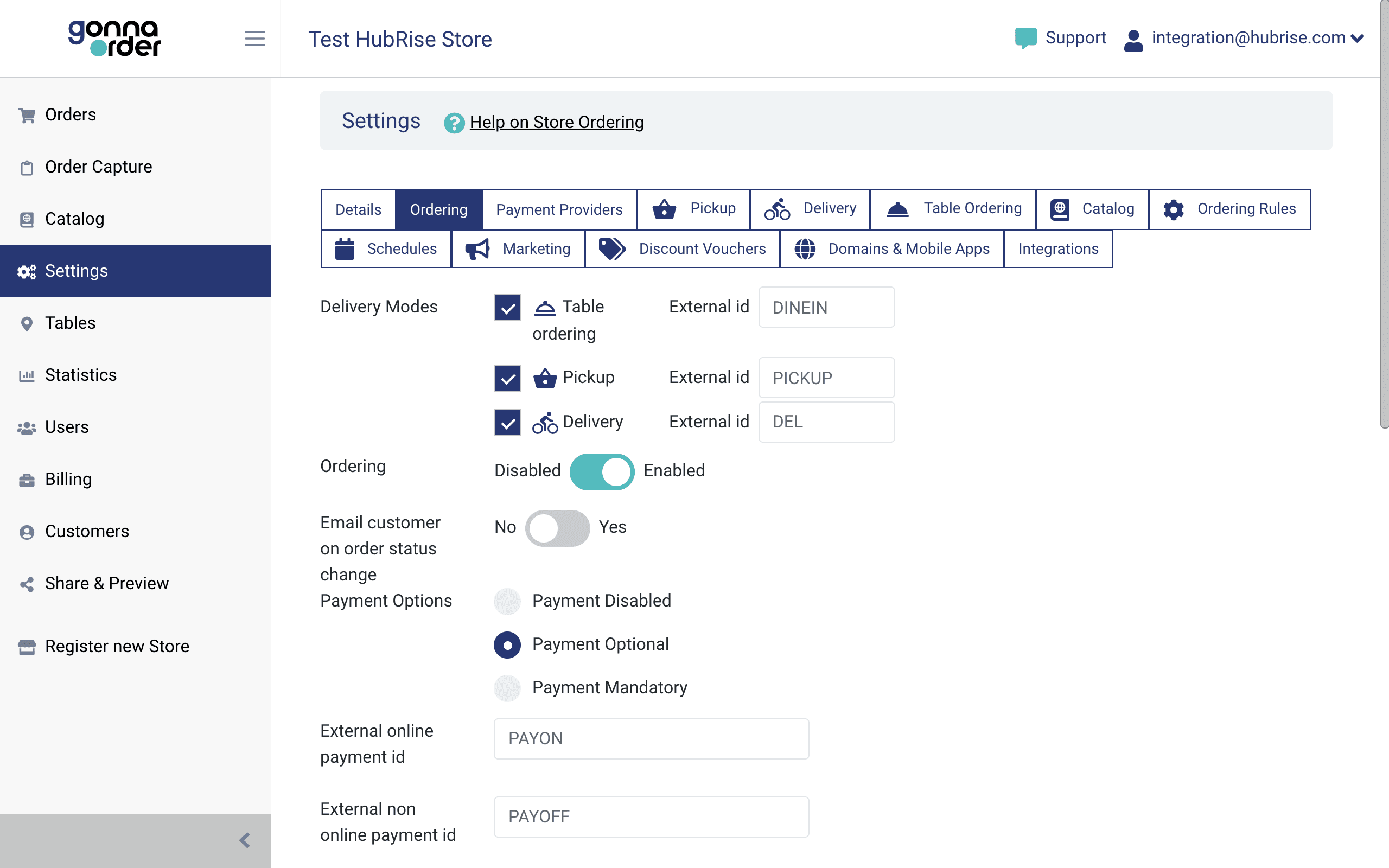 Configuring service type ref codes from the GonnaOrder back office