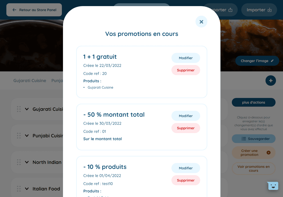 Associer les codes ref - Liste des promotions