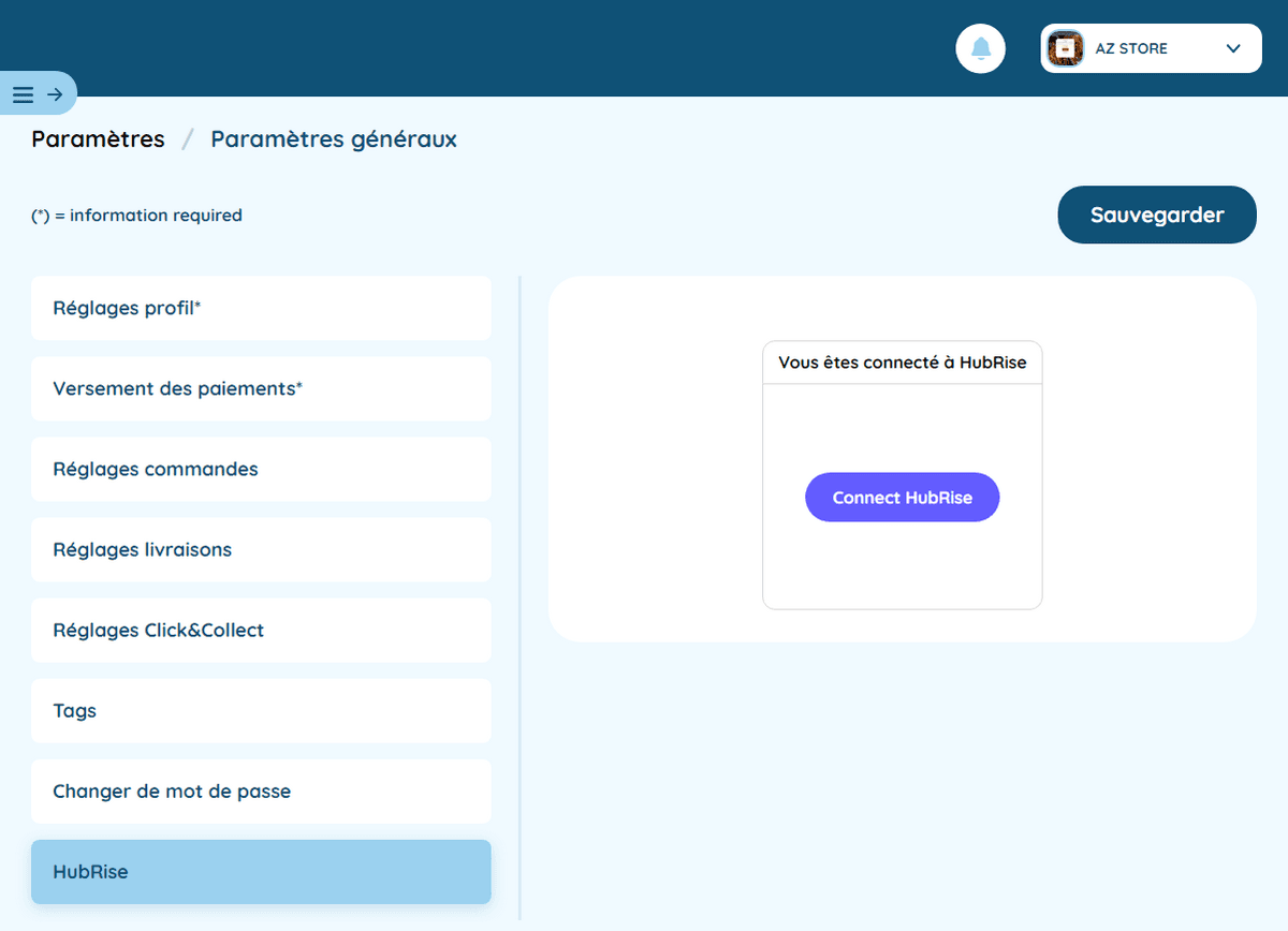 Connexion HubRise - Déconnecté