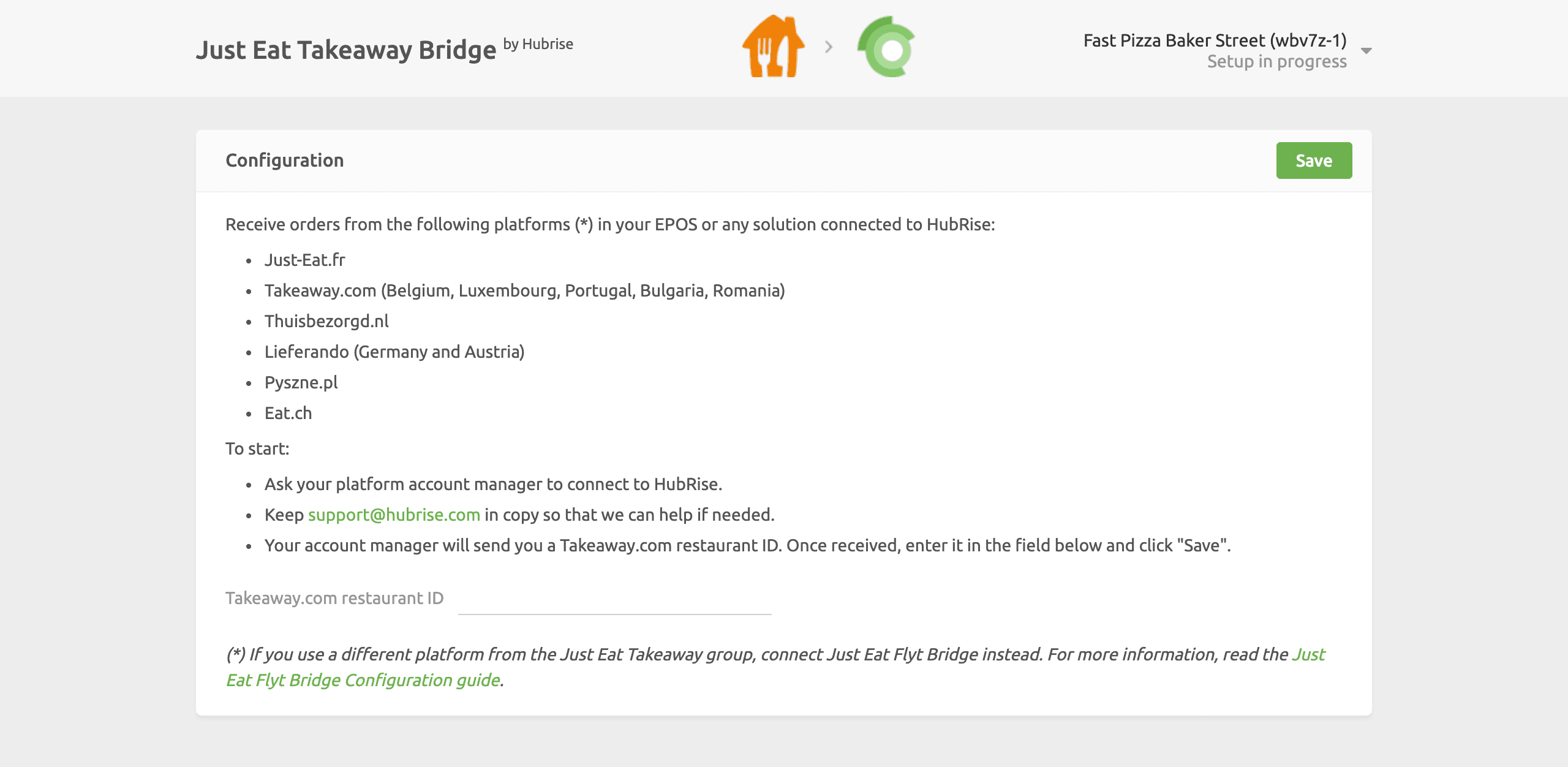 Just Eat Takeaway Restaurant ID