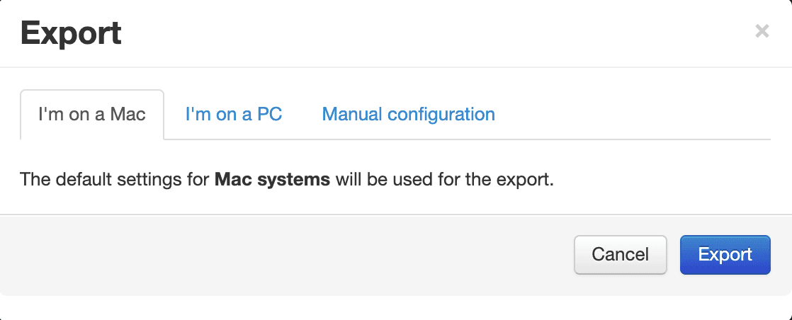 Choosing the operating system when exporting the catalog in Lightspeed