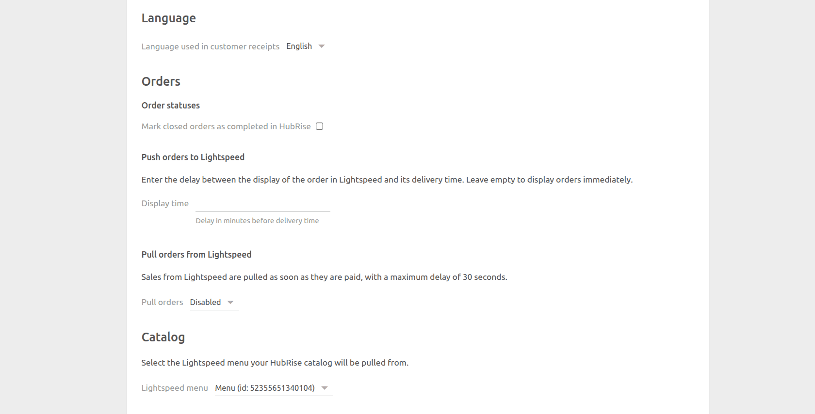 Lightspeed Restaurant Bridge configuration page