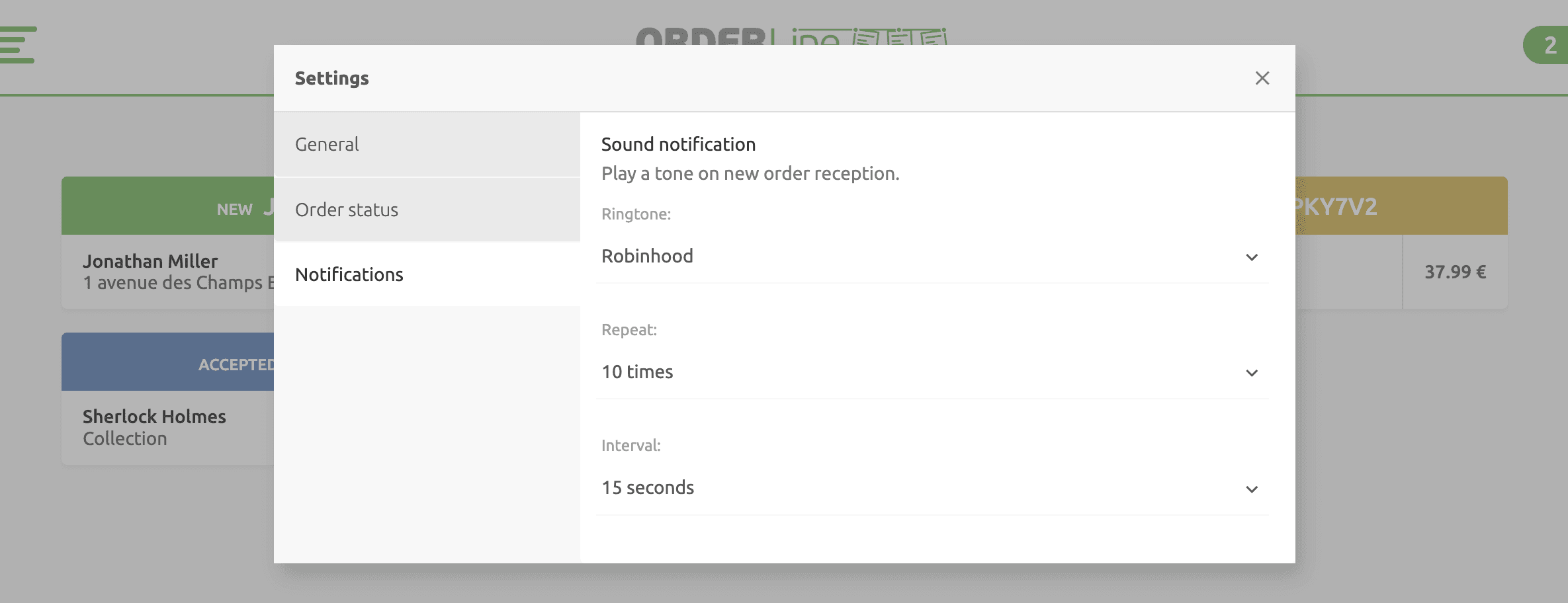 Notifications settings