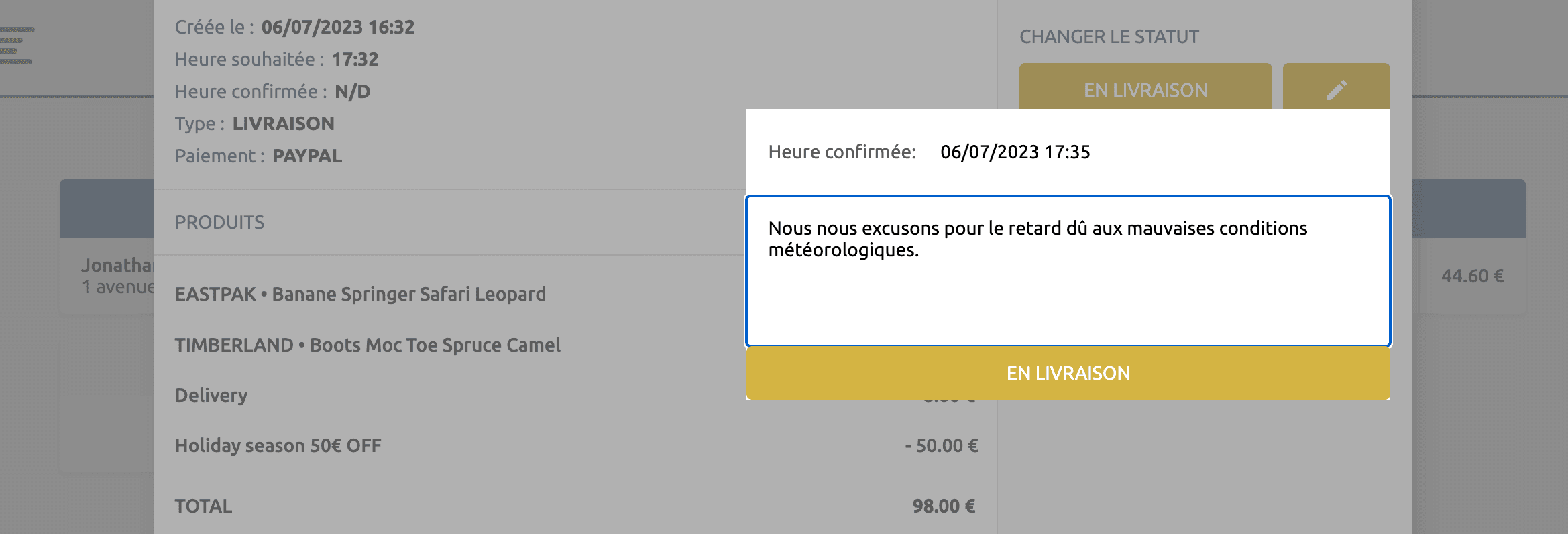 Exemple d'enchaînement des statuts