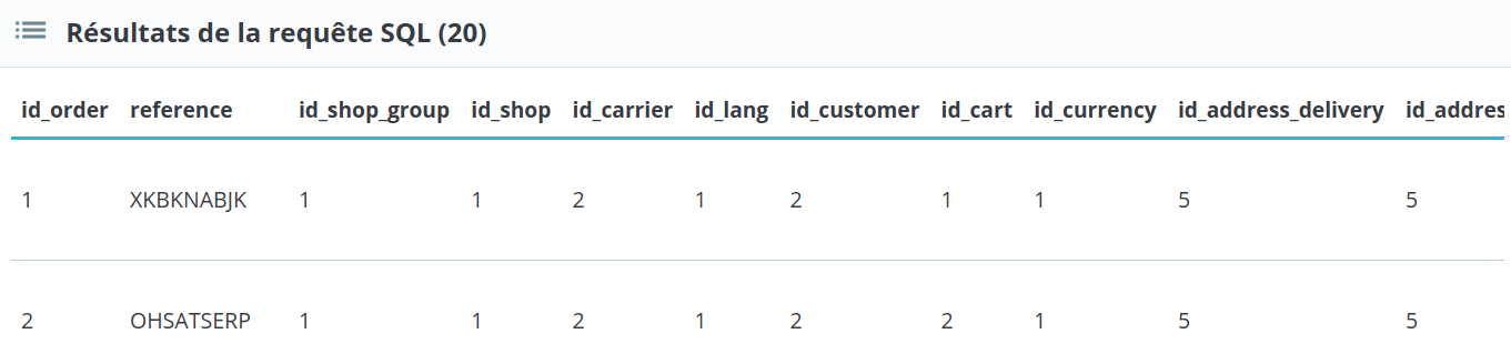 Outil d'exploration de base de données PrestaShop, Afficher le contenu