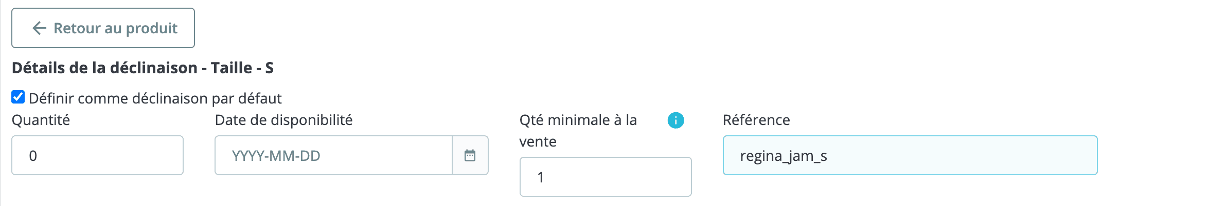 Code ref d'une déclinaison dans PrestaShop