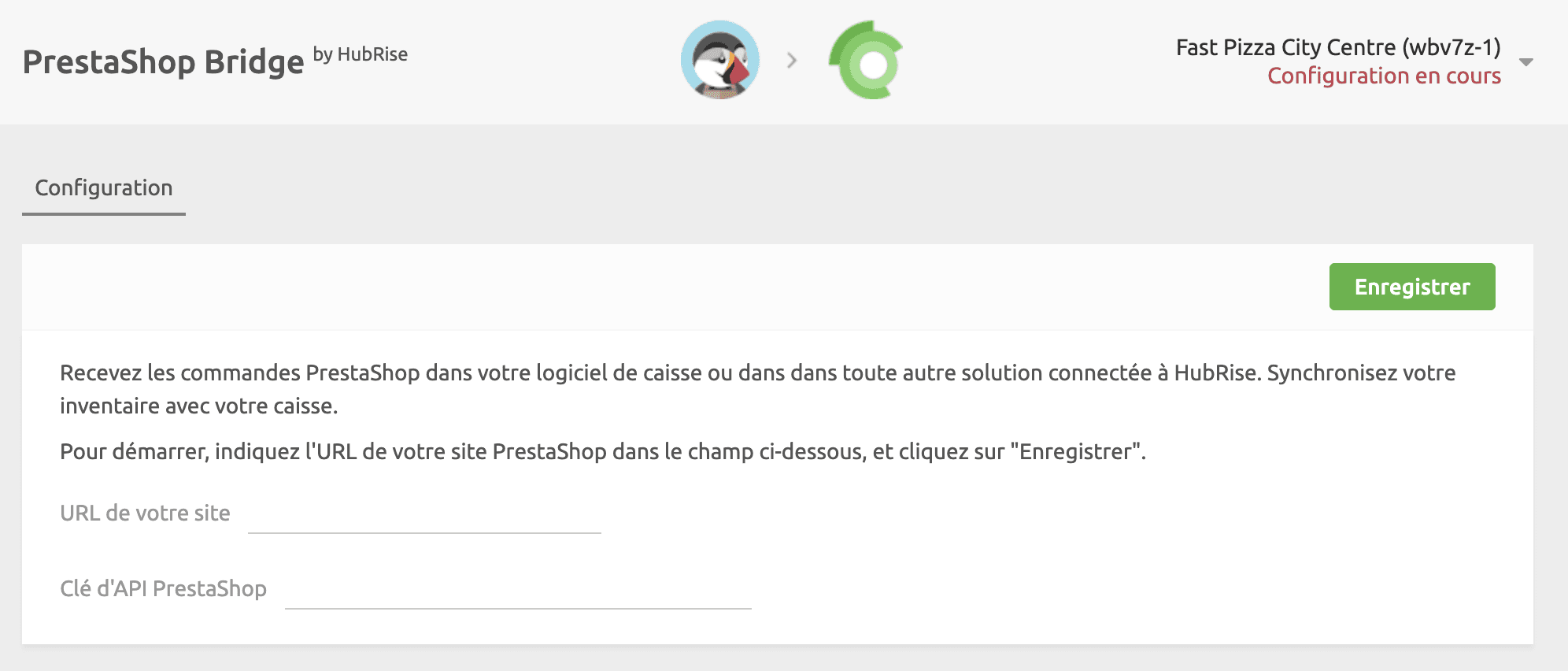 URL PrestaShop et clé d'API
