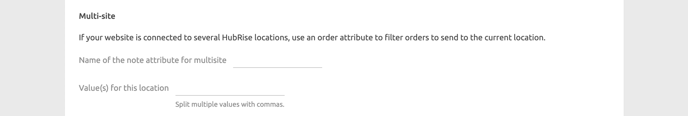 Shopify Bridge configuration page, Multi-site section