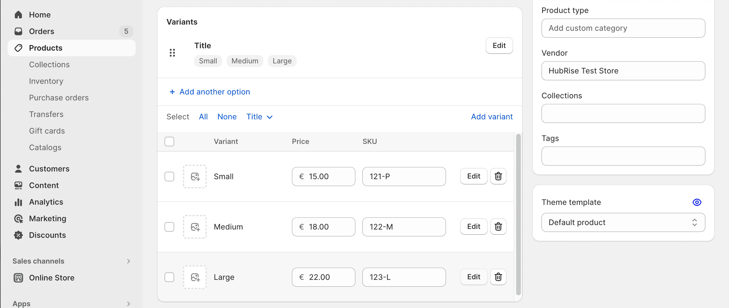 Entering ref codes for a Shopify product with options