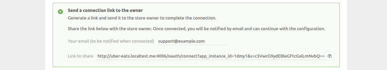 Send a connection link to the owner