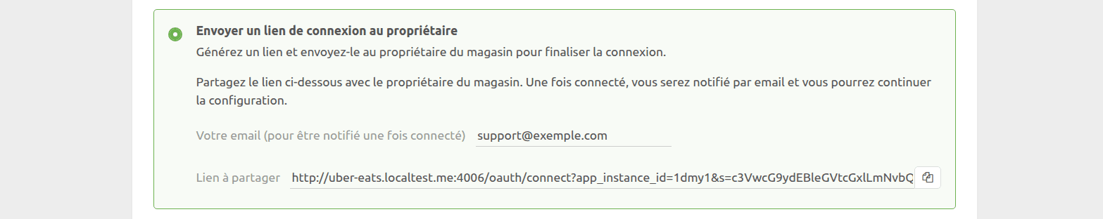 Envoyer un lien de connexion au propriétaire