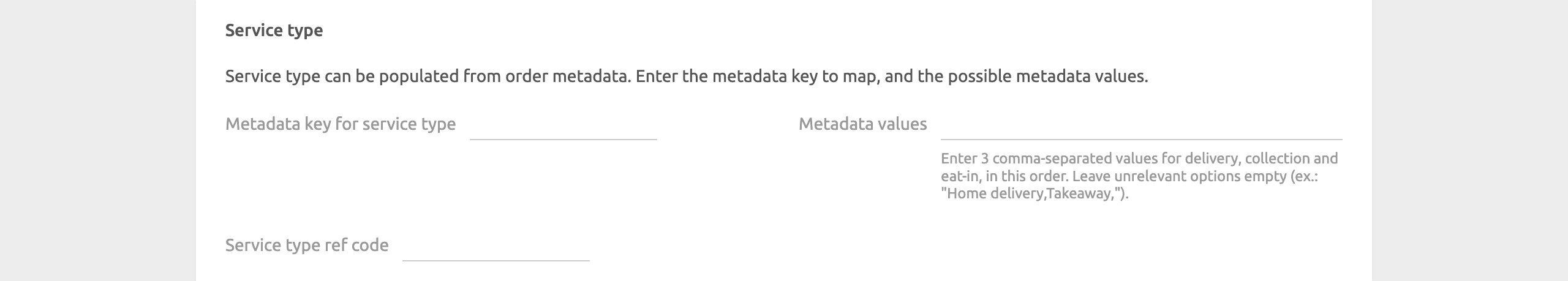 WooCommerce Bridge configuration page, service types