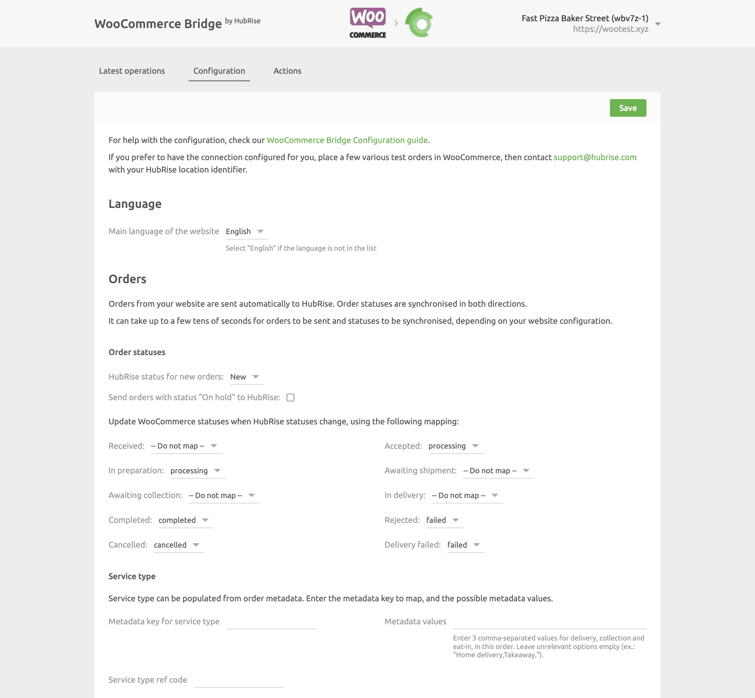 WooCommerce Bridge configuration page