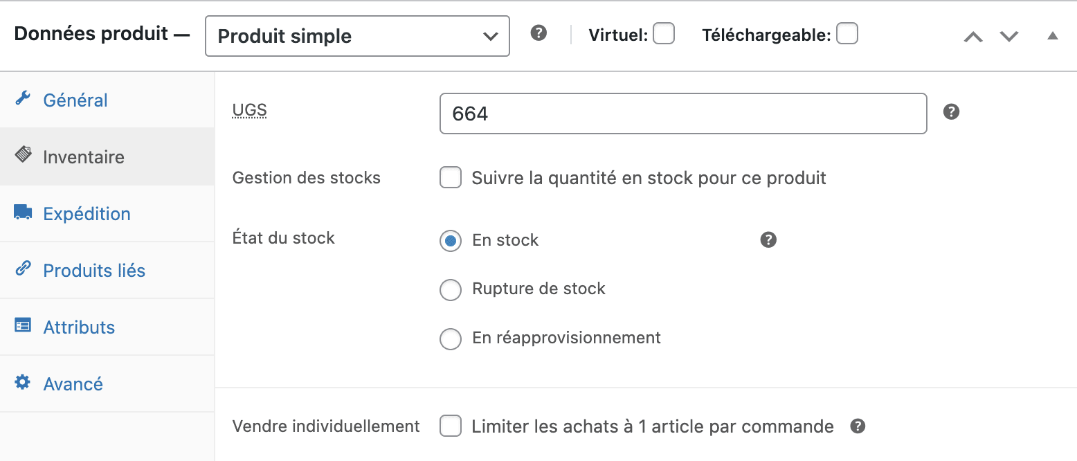 Saisie du code ref dans le champ SKU pour un produit WooCommerce
