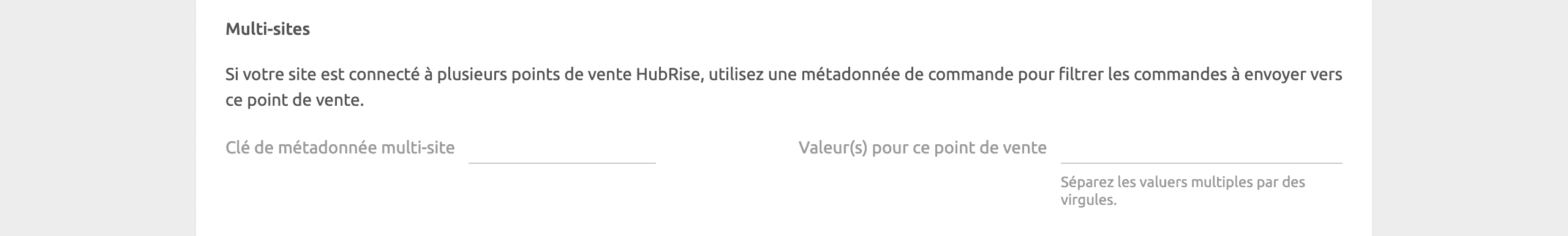 Page de configuration de WooCommerce Bridge, multisite