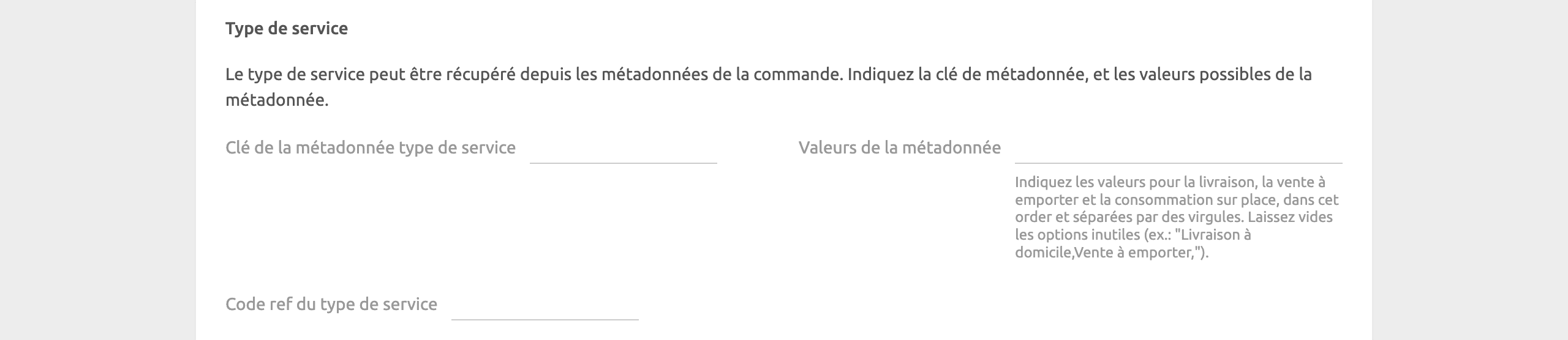 Page de configuration de WooCommerce Bridge, types de service